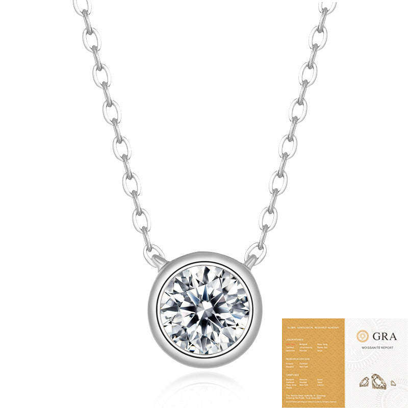 1 Carat Moissanite Solitaire Bezel Pendant Necklace in Sterling Silver, 1 Ct Moissanite Diamond Bubble Necklace, 6.5mm Moissanite