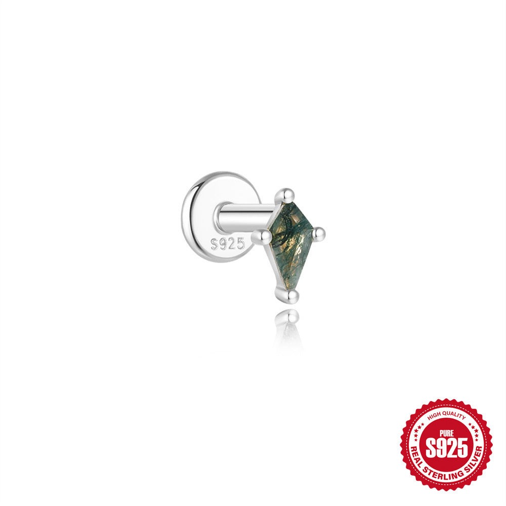 Moss Agate Earrings, Nap Rook Flat Back Helix Conch Tragus Nickel Free Earrings