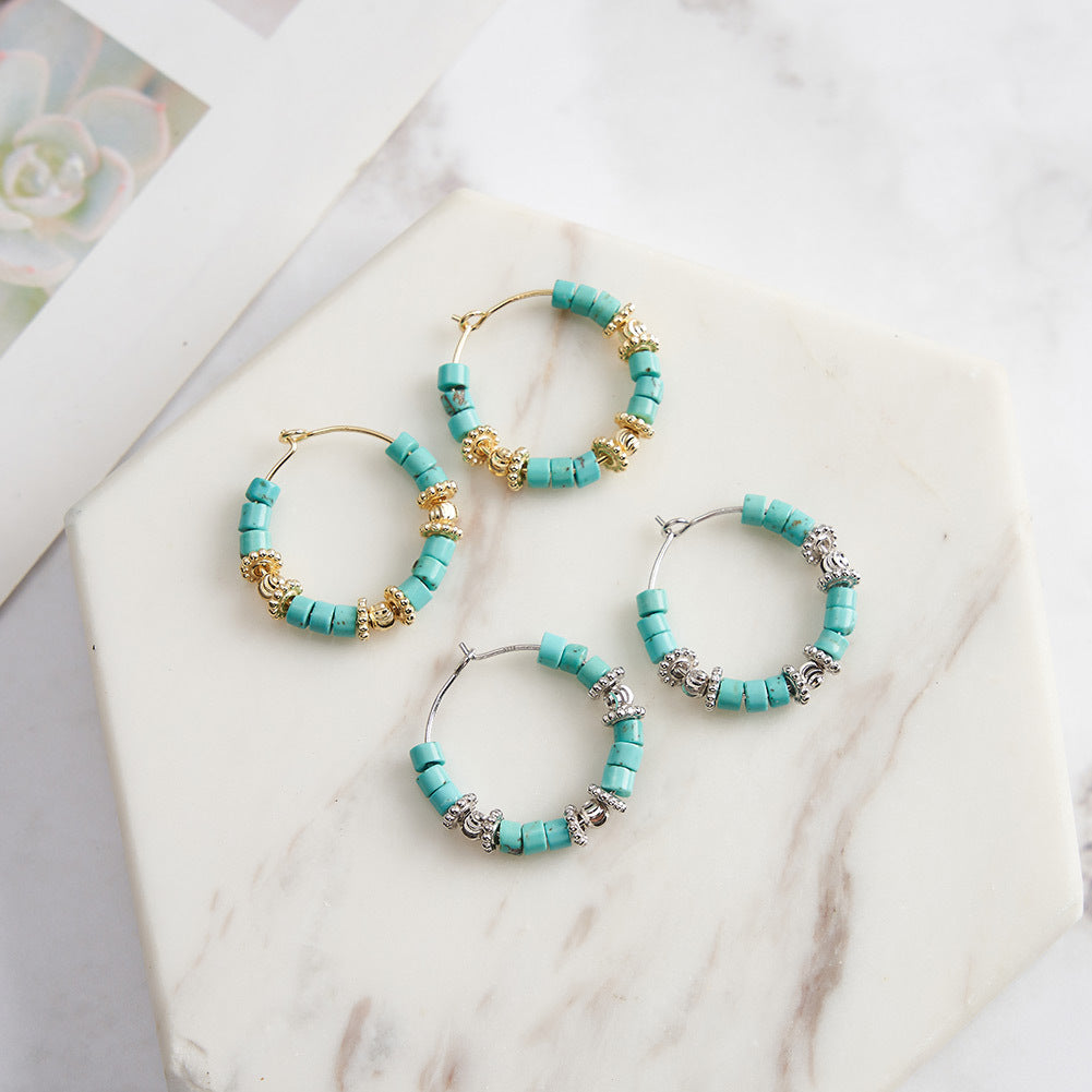 Boho Turquoise Hoop Earrings 925 Sterling Silver Pefect Gift for Her