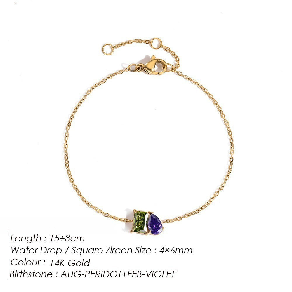 Toi et Moi Birthstone Bracelet Minimalist • Custom Emerald & Pear Cut Mothers Bracelet • Gemstone Jewelry • Gift for Mom