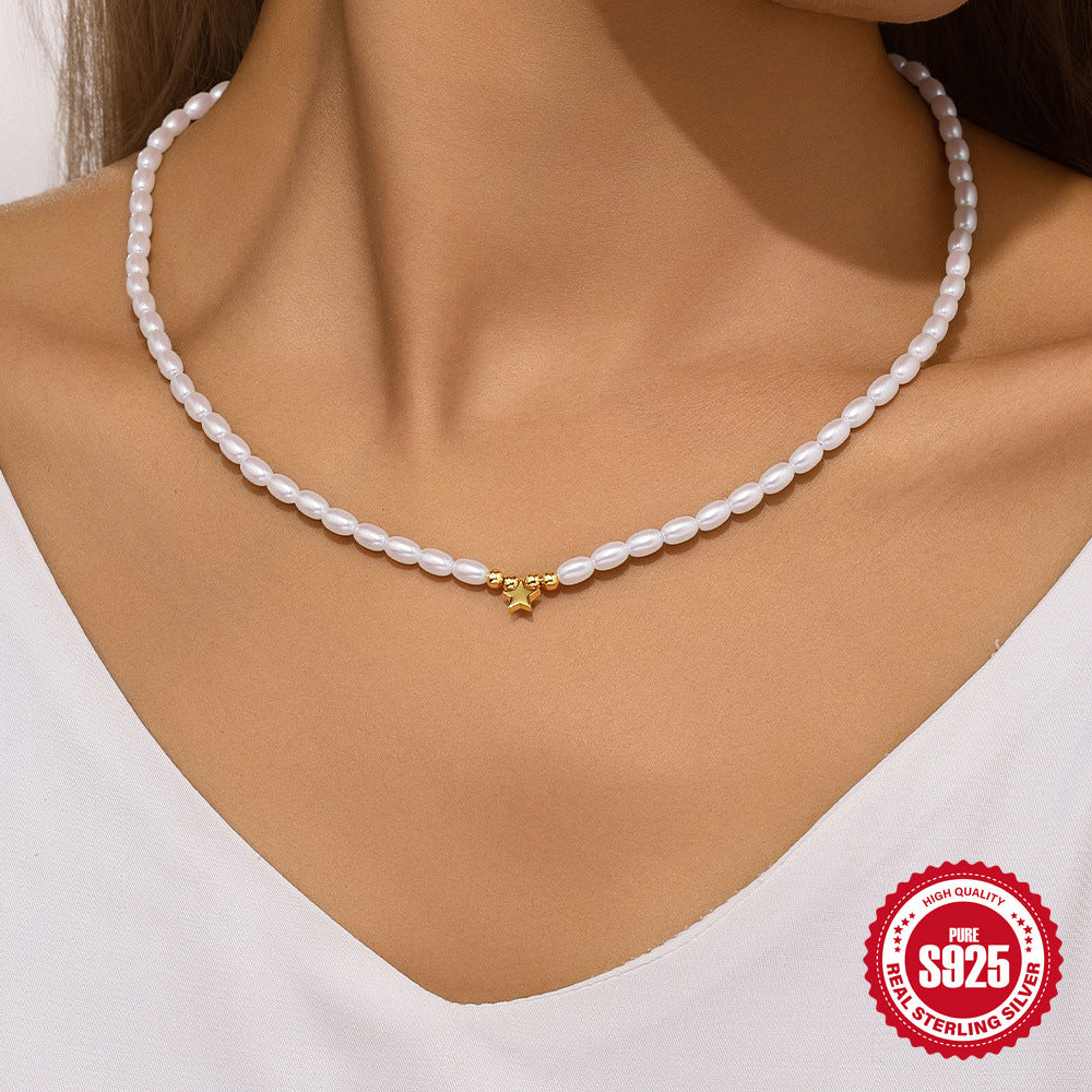 Natural Pearl Necklace with Gold Heart Star Moon Charm, Love Necklace, Freshwater Pearl Pendant, Pearl Pendant, Christmast Gift for Her, Gift for Mom