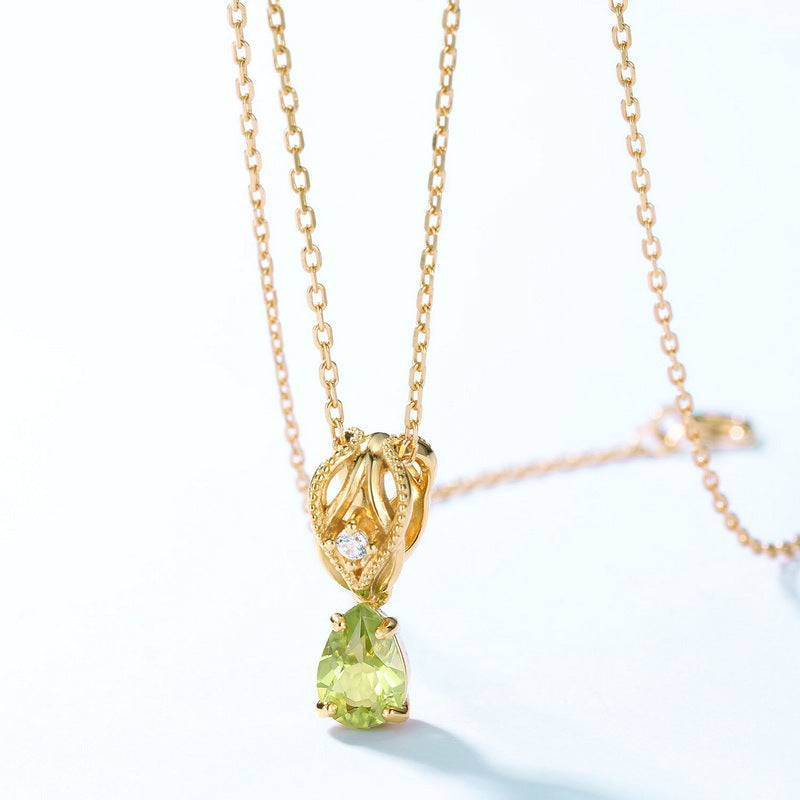 Genuine Pear Peridot Necklace Minimalist Necklace August Birthstone Gift for Women