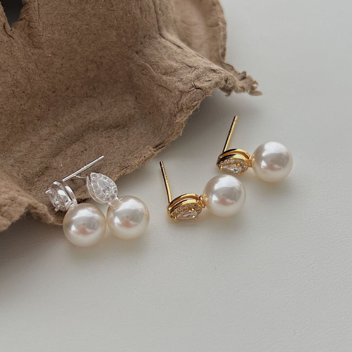 Sterling Silver Pearl Stud Earrings Drop Wedding Bridal Engagement Gift for Mom