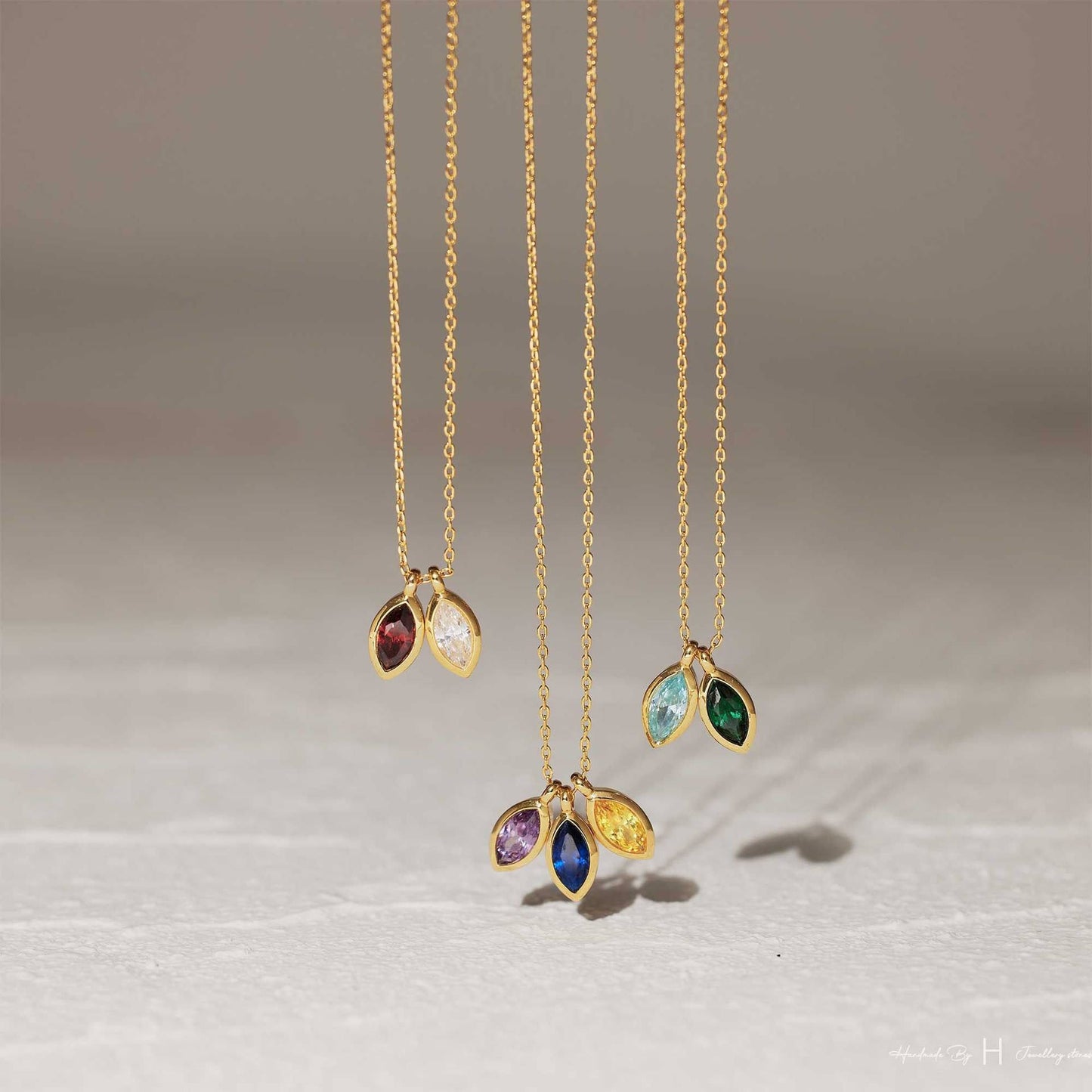 Custom Leaf Birthstone Necklace, Marquise Birthstone Necklace, Anniversary Family Gift, Birthday Gift, Grandma Gift,Mothers Day Gift for Her