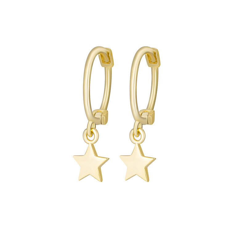 14k Gold Star Hoop Earrings in 925 Sterling Silver - Minimalist Jewelry, Dainty Everyday Dangle Earrings, Gift for Her, Gold Hoops