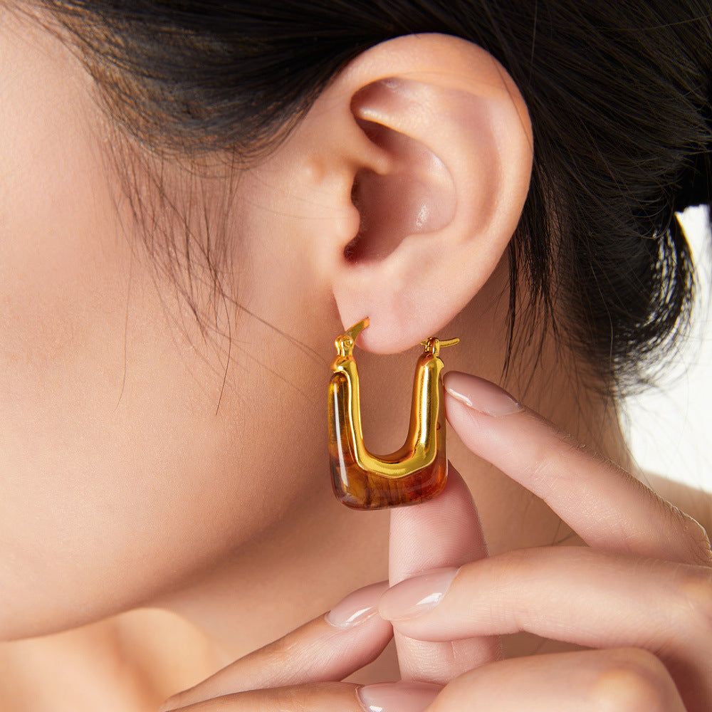 Coffee Brown Retro Hoop Earrings | Simple Hoop Earrings | Square Hoop Earrings | Dainty Earrings | Boho Vintage Earrings