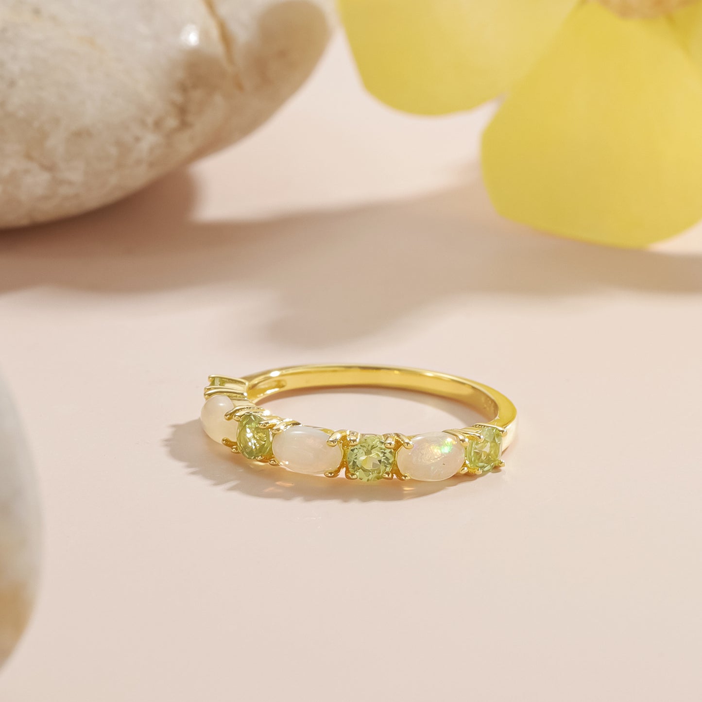 Natural Peridot and Opal Sterling Silver Ring – Dainty Geometric Jewelry for Her