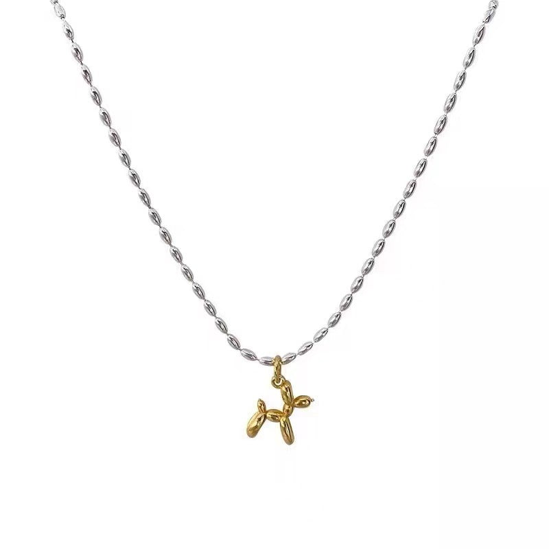 Balloon Dog Necklace, 925 Sterling Silver, Gold Pop Art Jewelry, Minimal Balloon Animal Necklace