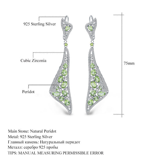 Italian Craft Natural Peridot | Garnet Drop Ribbon Earrings 925 Silver Gift for her