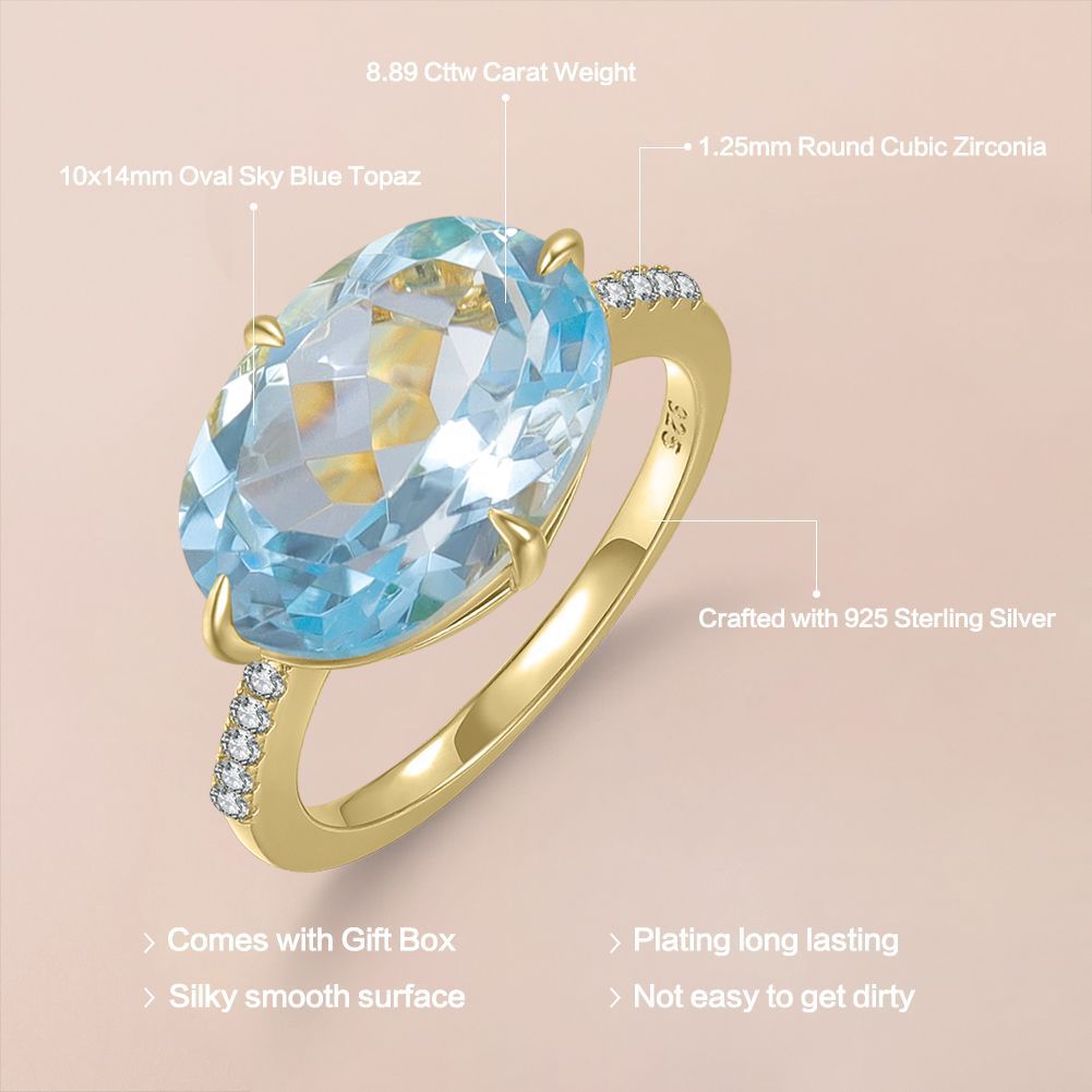 Oval Natural Topaz Amethyst Solitaire Ring 925 Sterling Silver Engagement Wedding Anniversary Gift