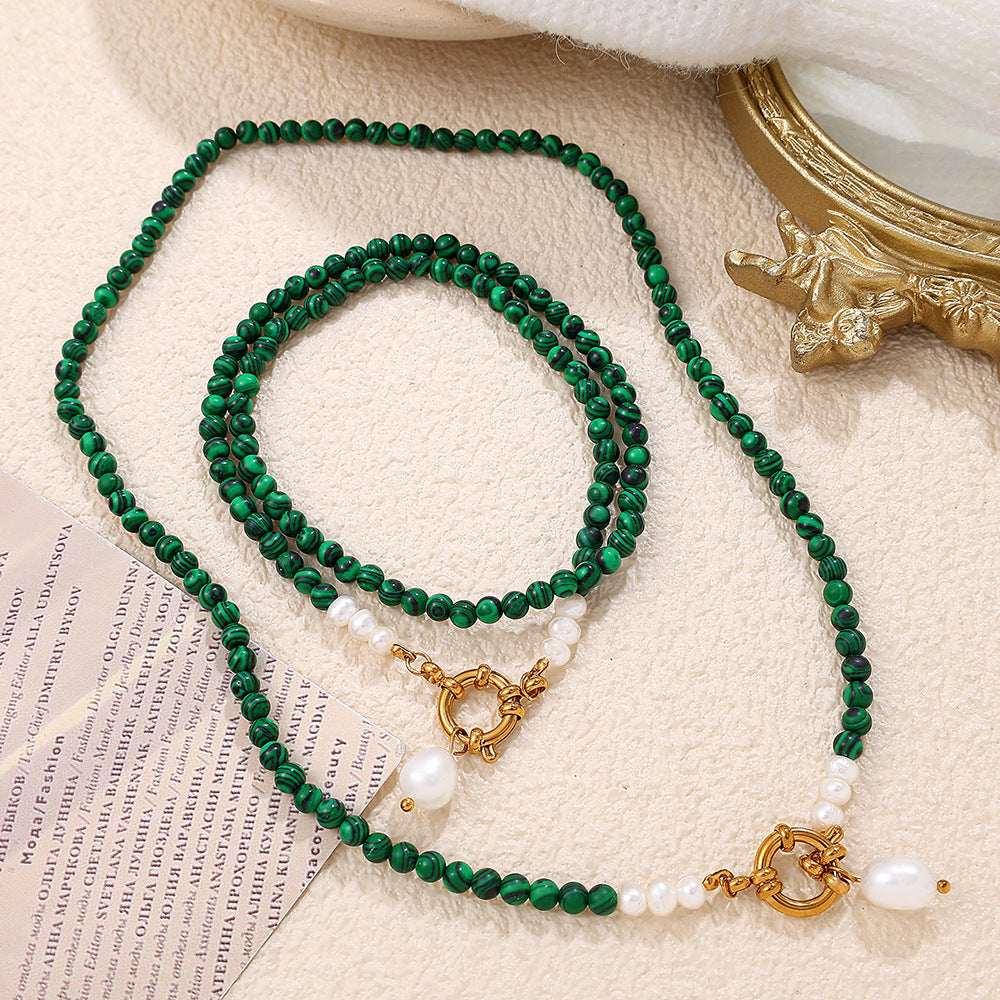 Natural Stone Necklace Blue Green Stainless Steel / Women's Necklace Pearls Mother-of-pearl Pendant