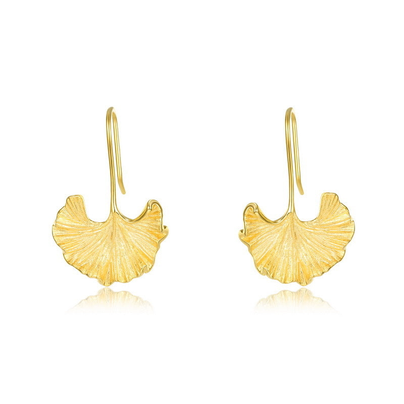 Boho Chic Ginkgo Earrings, Textured Dangle Earrings in Gold Plated Silver