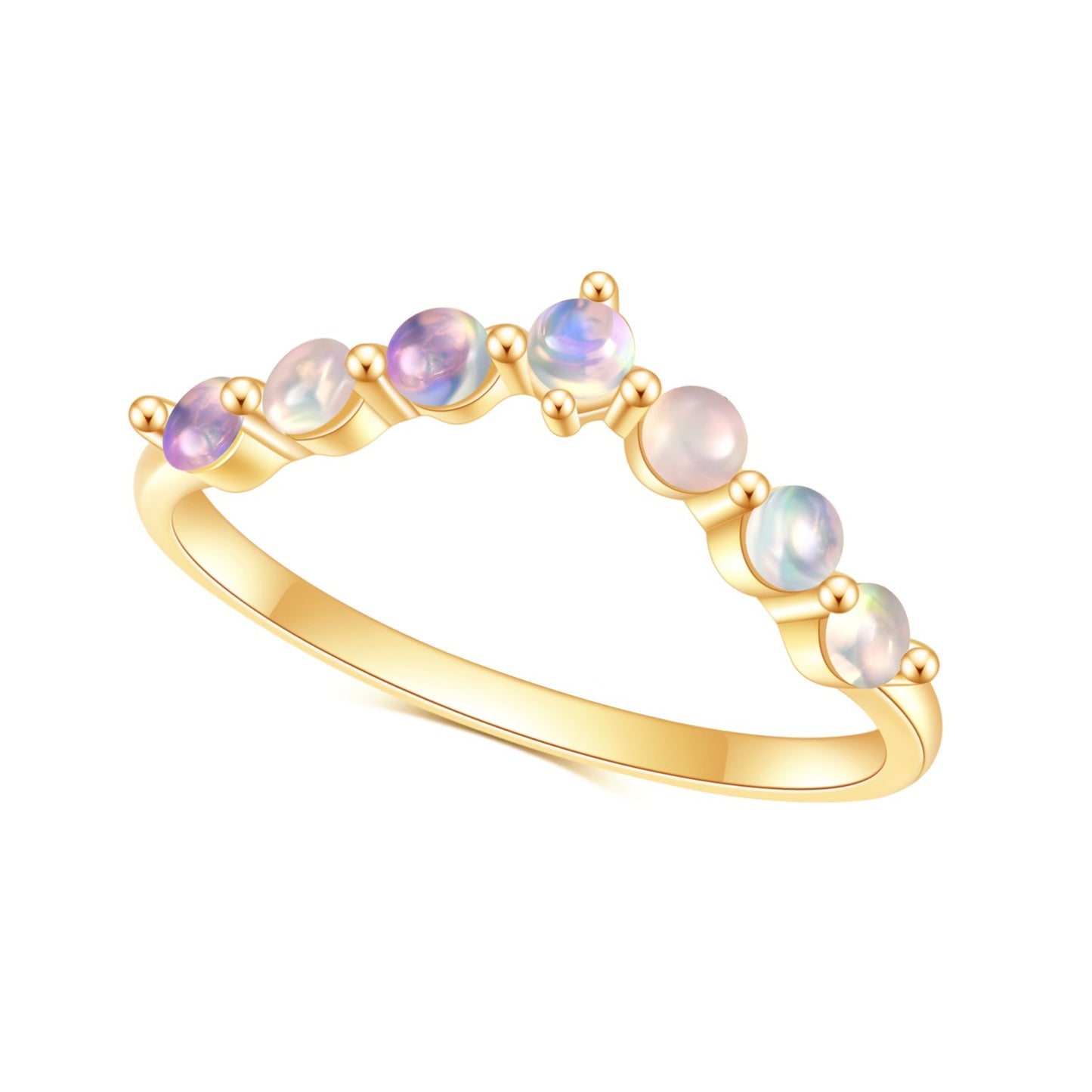 Natural Opal Wave Ring, 14k Gold Plated over 925 Sterling Silver Stackable Band
