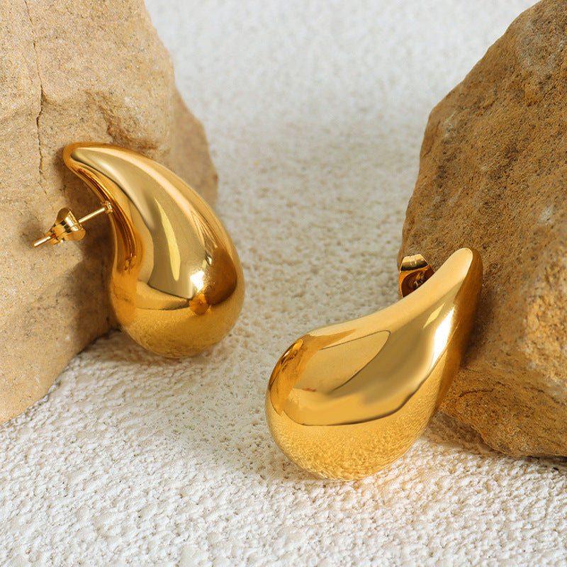 Large Teardrop Gold Earrings Trendy Waterdrop Chunky Statement Dome Gift for Her