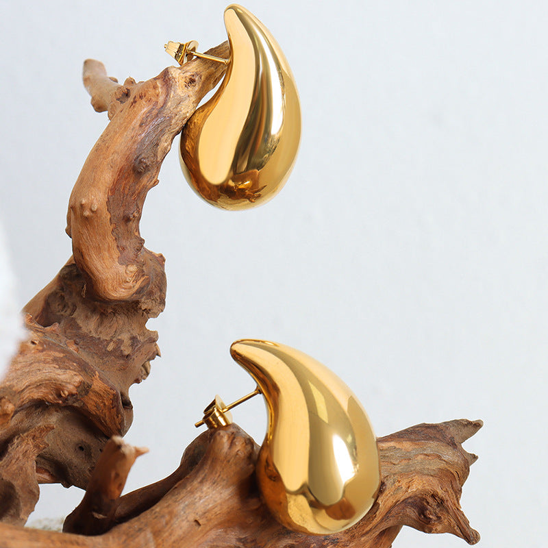 Large Teardrop Gold Earrings Trendy Waterdrop Chunky Statement Dome Gift for Her