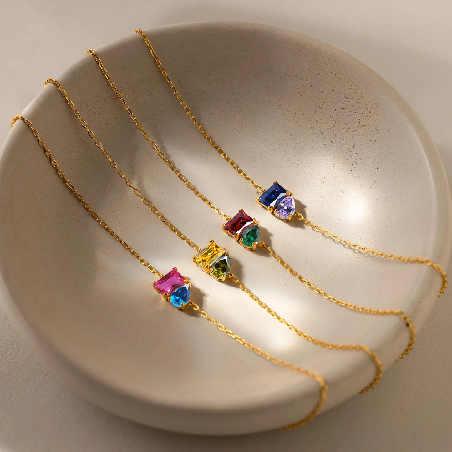 Toi et Moi Birthstone Bracelet Minimalist • Custom Emerald & Pear Cut Mothers Bracelet • Gemstone Jewelry • Gift for Mom