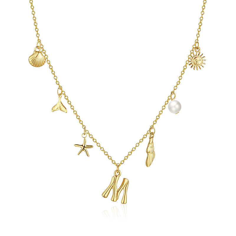 Surfer Girl Initial Necklace Waterproof Boho Gift for Women Non-Tarnish Adjustable Beach Jewelry