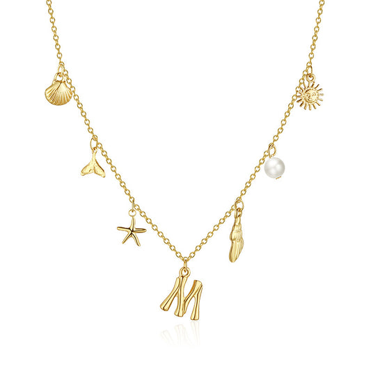 Surfer Girl Initial Necklace Waterproof Boho Gift for Women Non-Tarnish Adjustable Beach Jewelry