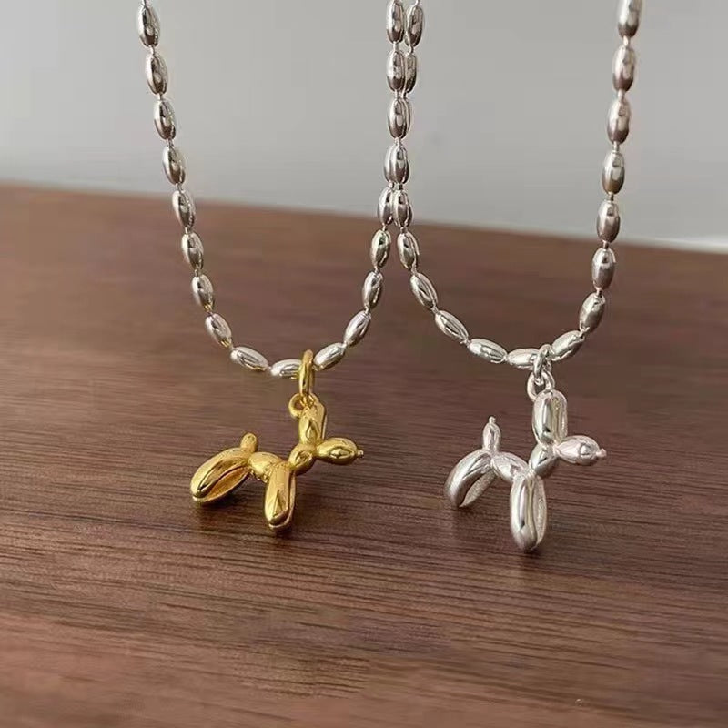 Balloon Dog Necklace, 925 Sterling Silver, Gold Pop Art Jewelry, Minimal Balloon Animal Necklace