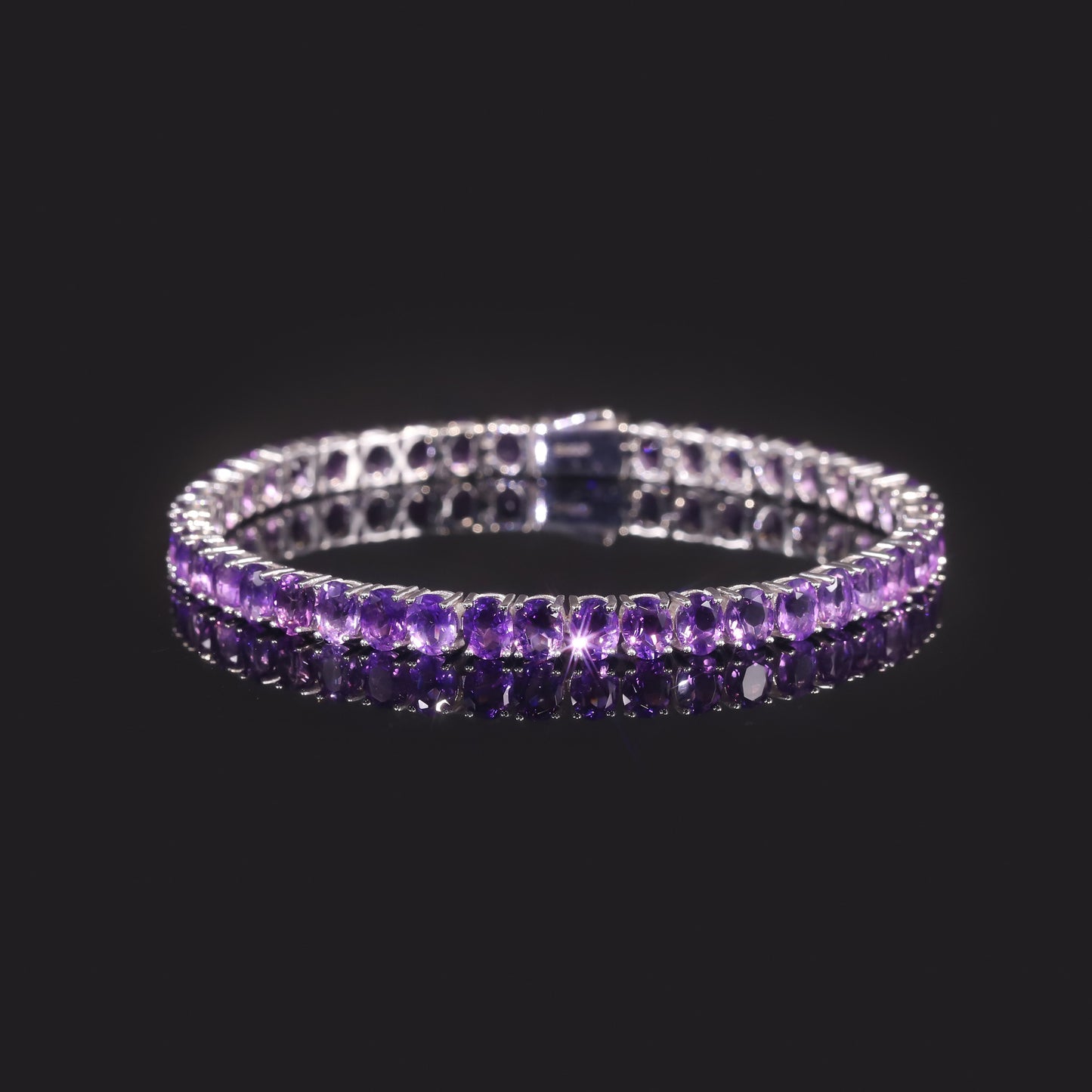 Natural Amethyst Oval Gemstone Tennis Chain Bracelet 925 Sterling Silver Gift for Her