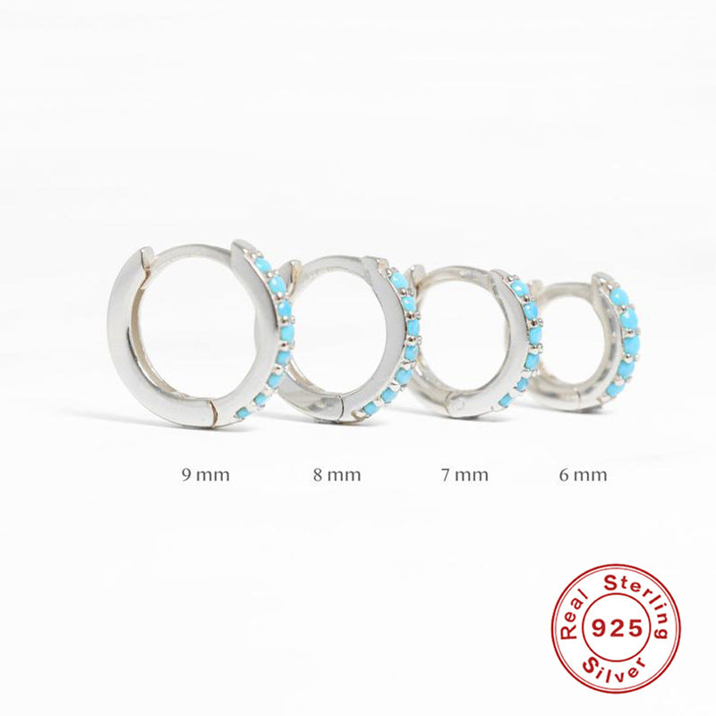 Handmade Custom 1 Pair Dainty 18kt Gold Plated Round Turquoise Huggie Hoop Earrings Minimal Fashion Boutique Brands