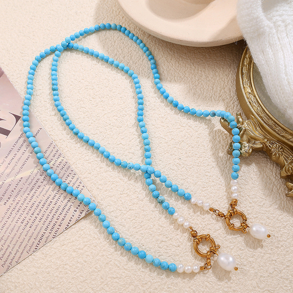 Natural Stone Necklace Blue Green Stainless Steel / Women's Necklace Pearls Mother-of-pearl Pendant