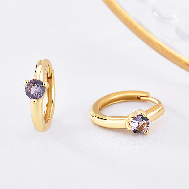 Custom Birthstone Hoop Earrings • Dainty Gold Birthstone Cubic Zirconia Huggie Earrings • Sterling Silver Friendship Jewelry • Best Friend Gift