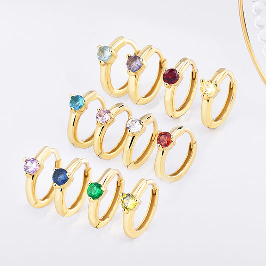 Custom Birthstone Hoop Earrings • Dainty Gold Birthstone Cubic Zirconia Huggie Earrings • Sterling Silver Friendship Jewelry • Best Friend Gift