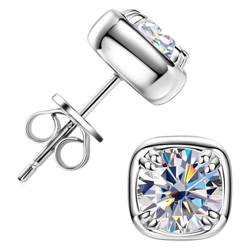 925 Sterling Silver Moissanite 2 Carat Square Stud Earrings Female