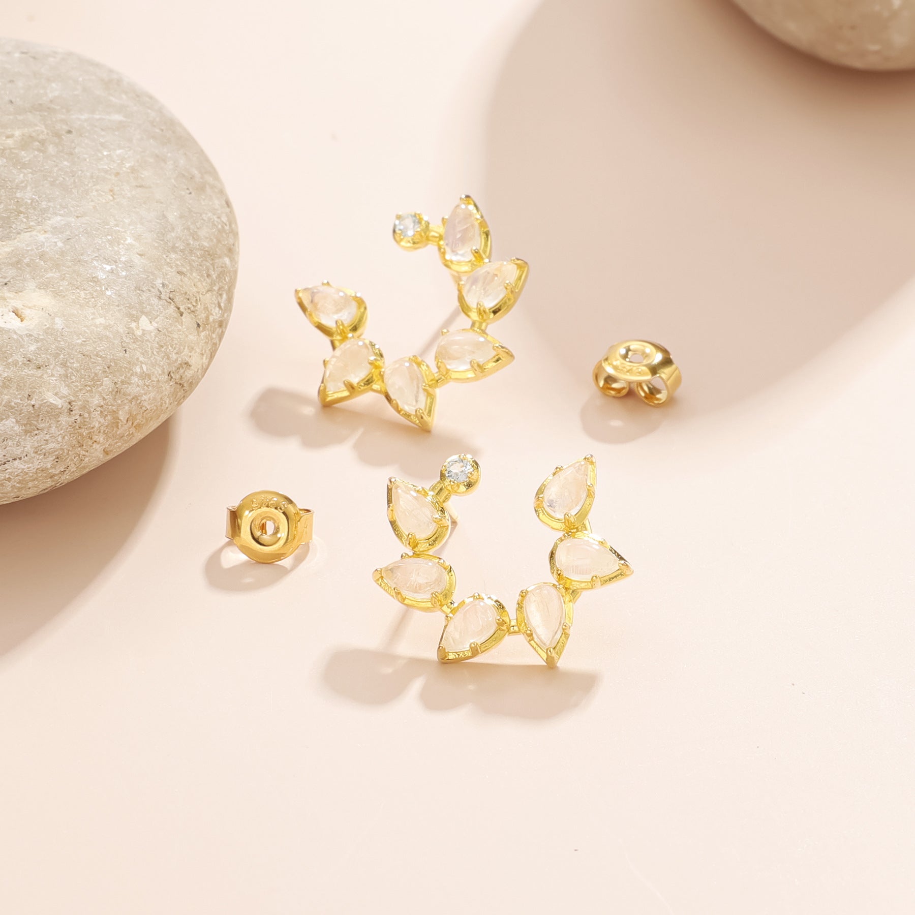 Pear Natural Moonstone Studs Earrings 925 Sterling Silver Christmas Gift