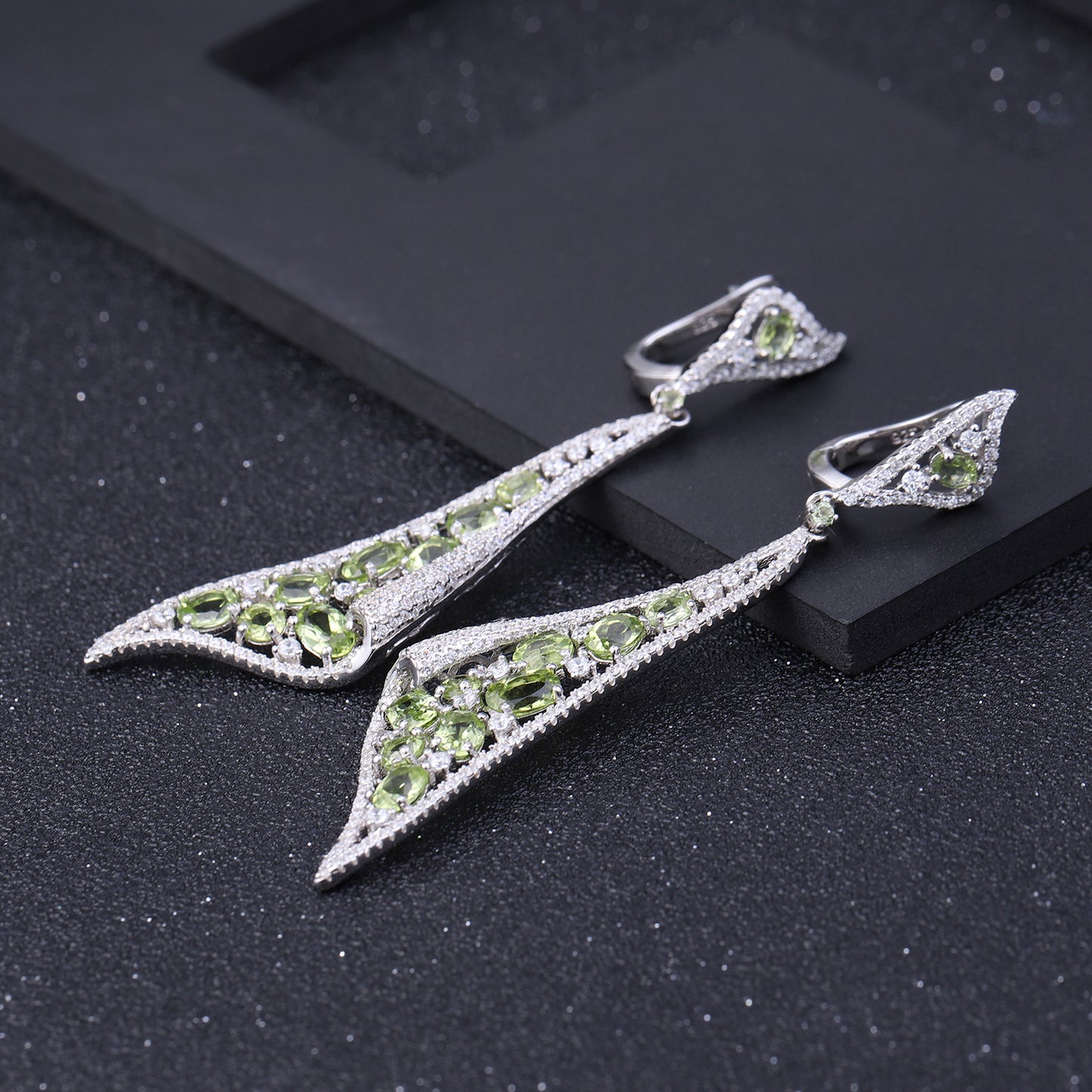 Italian Craft Natural Peridot | Garnet Drop Ribbon Earrings 925 Silver Gift for her