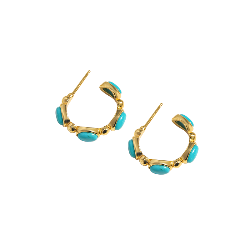 Turquoise Hoop Earrings, Chunky Gold Statement Hoops, Elegant Bridesmaid Gift For Her