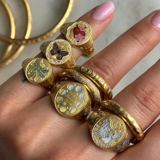 Whimsical Floral Rabbit & Butterfly Statement Ring | Colorful Painted Stainless Steel