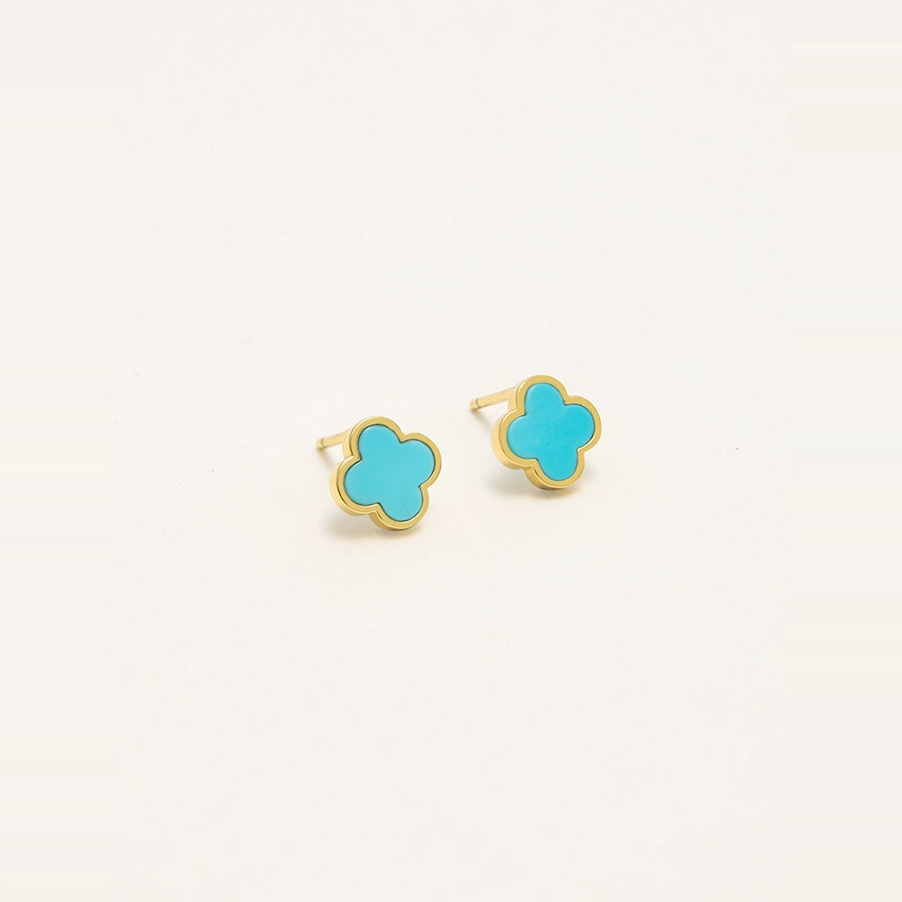 Natural Turquoise Four-leaf Clover Stud Earrings 925 Silver-plated 18k Gold Gift for Her