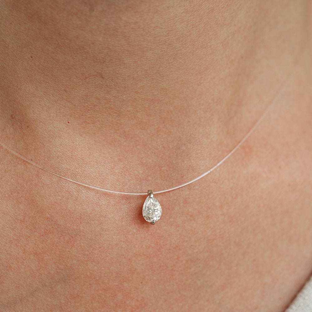 Pear Moissanite Pendant Creative Transparent Fishing Line Silver Necklace