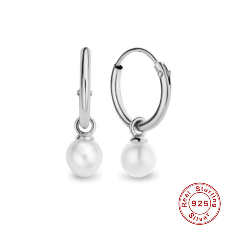 Pearl Earrings Huggies Hoop 925 Sterling Silver Gift for Her