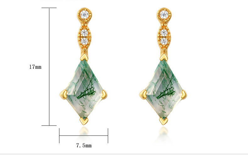Vintage Kite Cut Moss Agate Earrings Natural Gemstone Jewelry Art Deco Earring Gift for Her