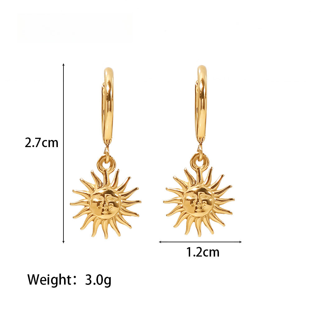 Sun Earrings | Stainless Steel, Hoop Earrings, Huggie Hoop, Sun Pendant, Gift for Her, Earrings For Women, Celestial Jewelry, Sun Jewelry