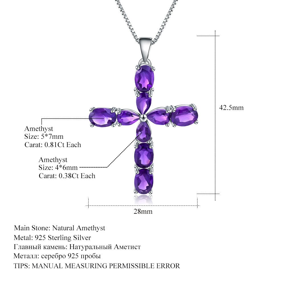 Amethyst Cross Pendant Necklace 925 Sterling Silver | Adjustable 16 - 20 Inch Chain