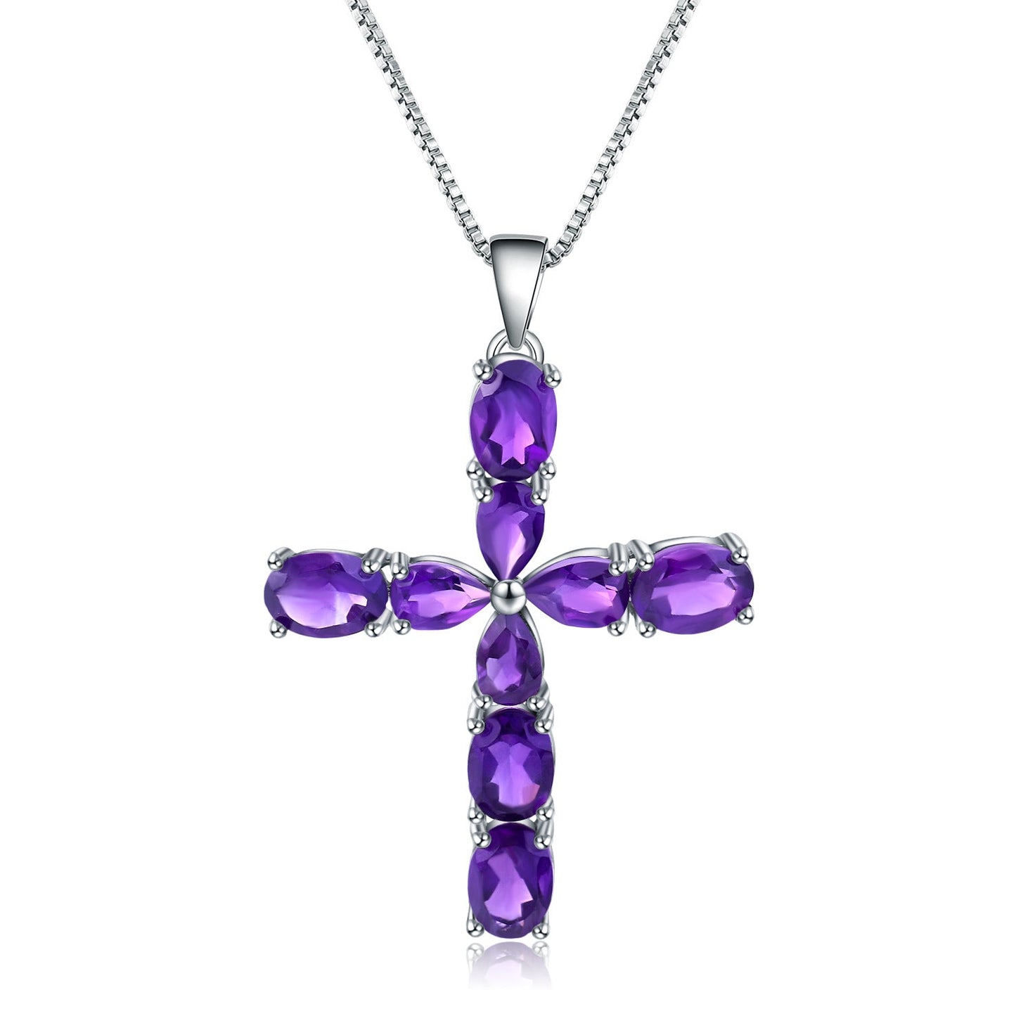 Amethyst Cross Pendant Necklace 925 Sterling Silver | Adjustable 16 - 20 Inch Chain