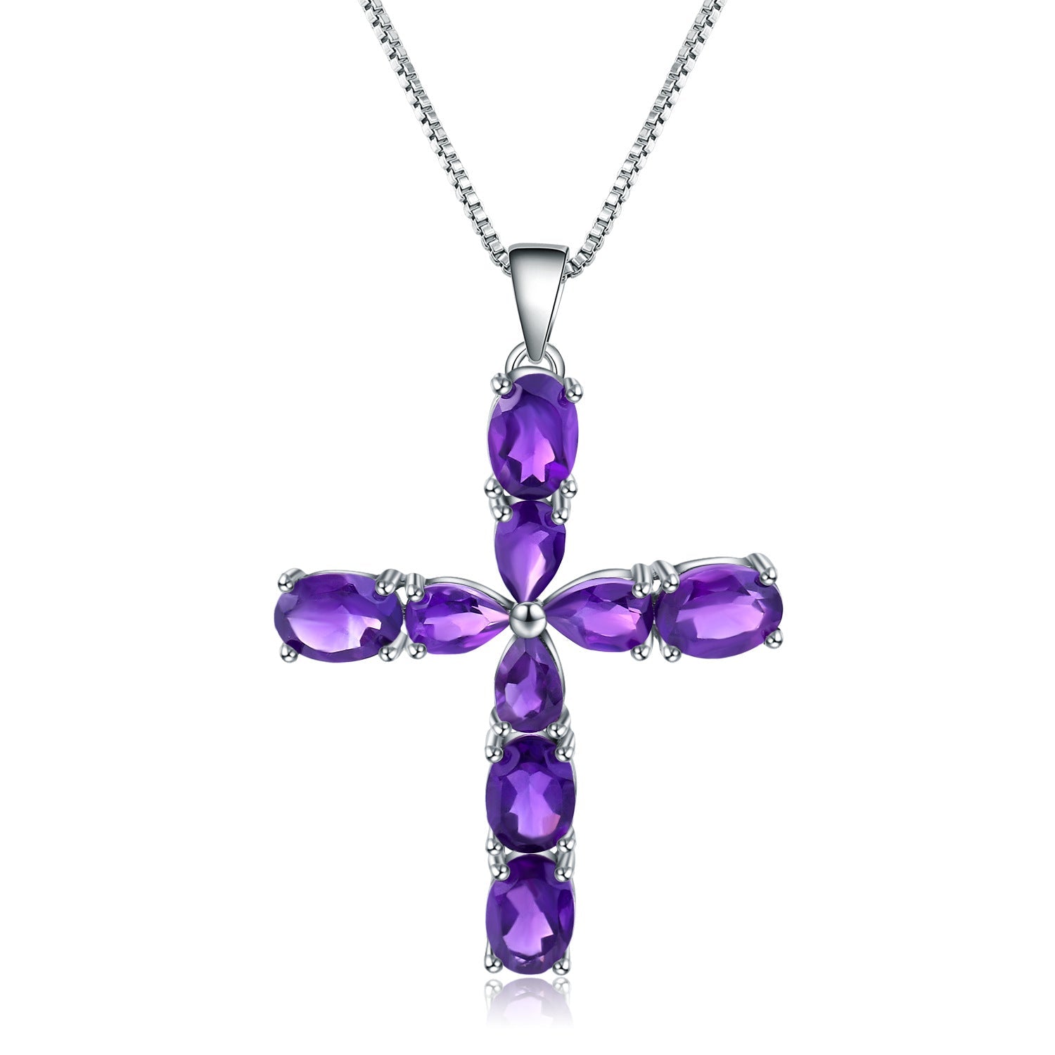 Amethyst Cross Pendant Necklace 925 Sterling Silver | Adjustable 16 - 20 Inch Chain