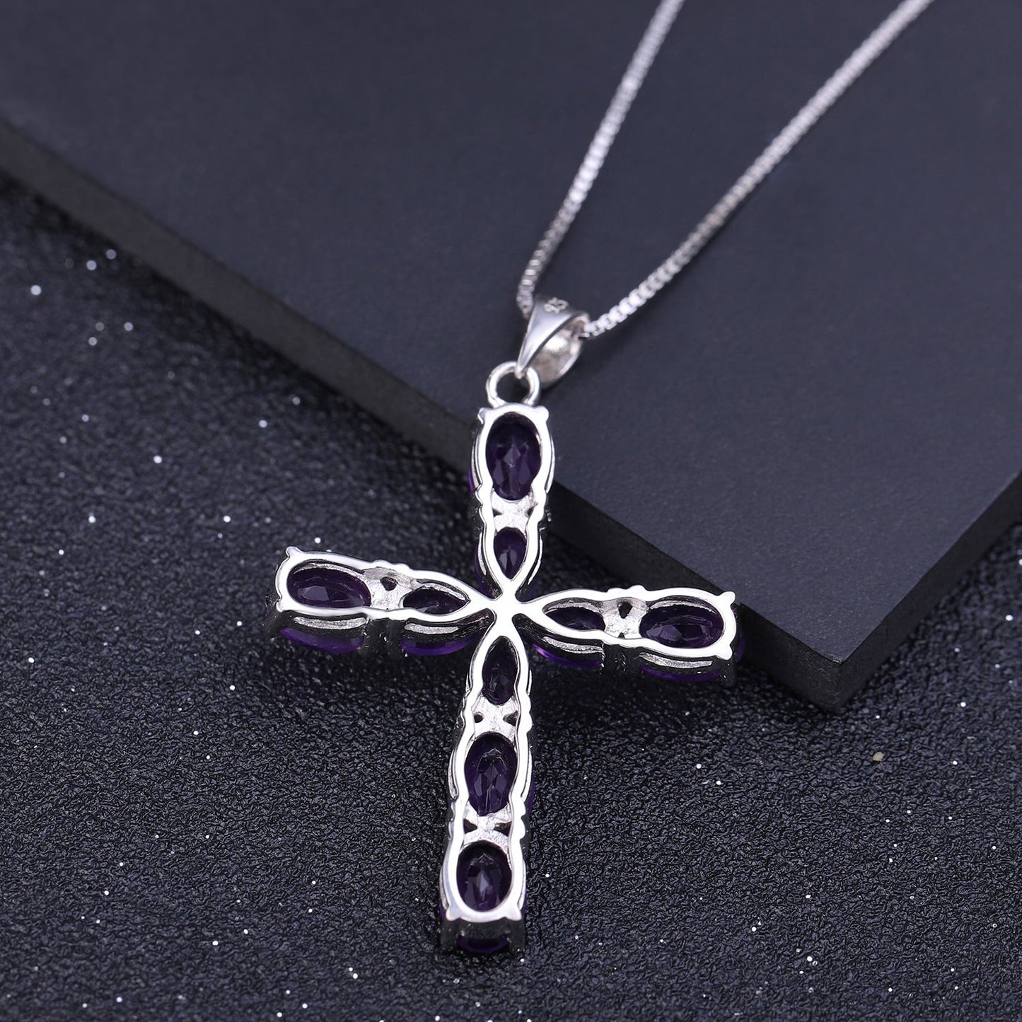 Amethyst Cross Pendant Necklace 925 Sterling Silver | Adjustable 16 - 20 Inch Chain
