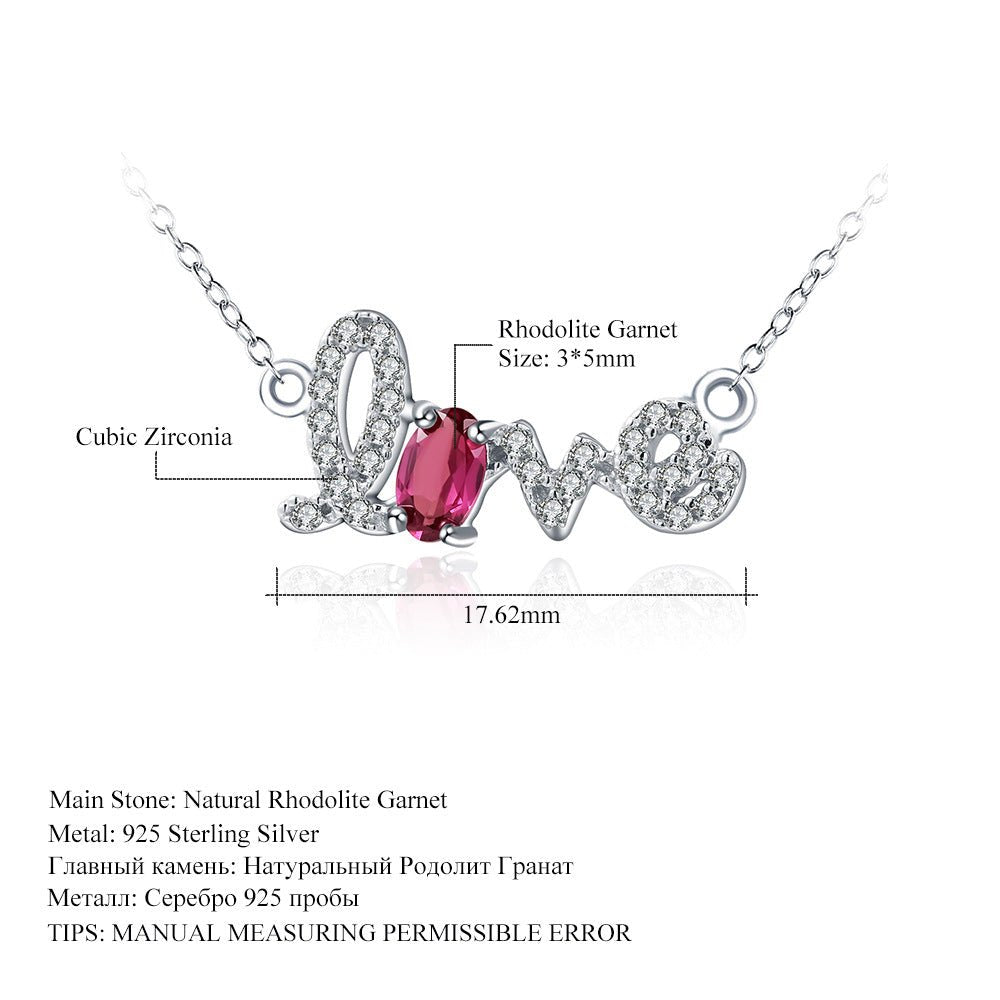 Amethyst or Garnet "LOVE" Pendant Necklace - 925 Sterling Silver, Dainty Jewelry Gift