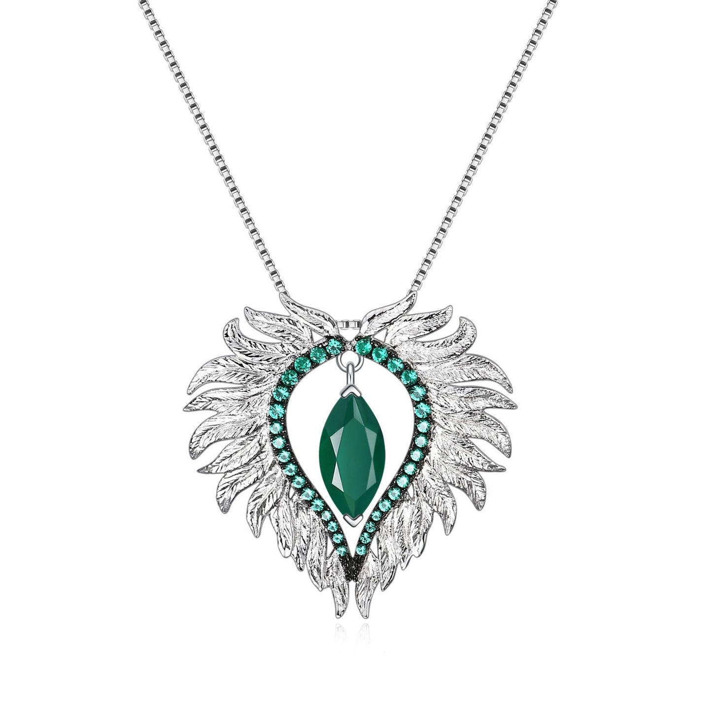Angel Wing Pendant Necklace - 925 Sterling Silver Amethyst & Green Agate