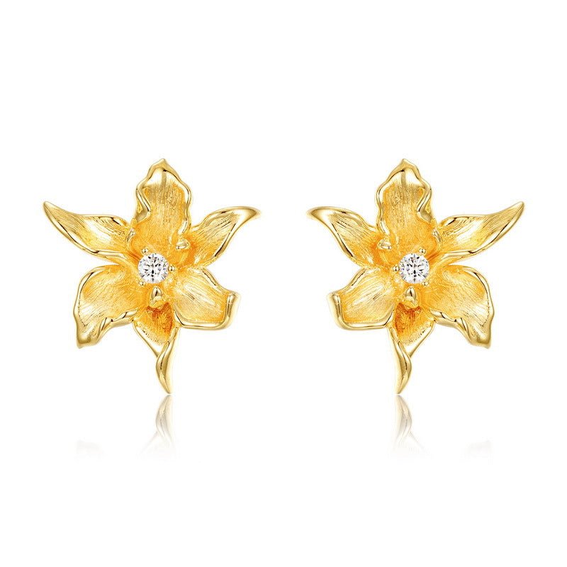 Artisan Textured Bloom Studs, 3D Flower Earrings in Brushed Sterling Silver