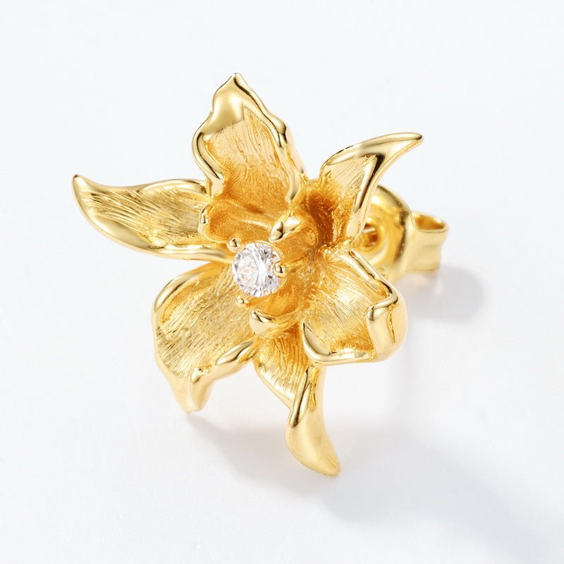 Artisan Textured Bloom Studs, 3D Flower Earrings in Brushed Sterling Silver