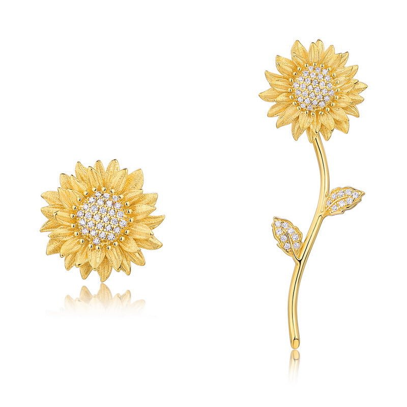 Asymmetrical Daisy Stud Earrings - Italian 10K Gold Plated 925 Sterling Silver