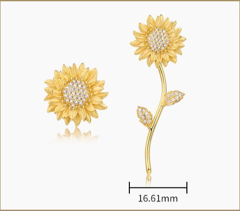 Asymmetrical Daisy Stud Earrings - Italian 10K Gold Plated 925 Sterling Silver