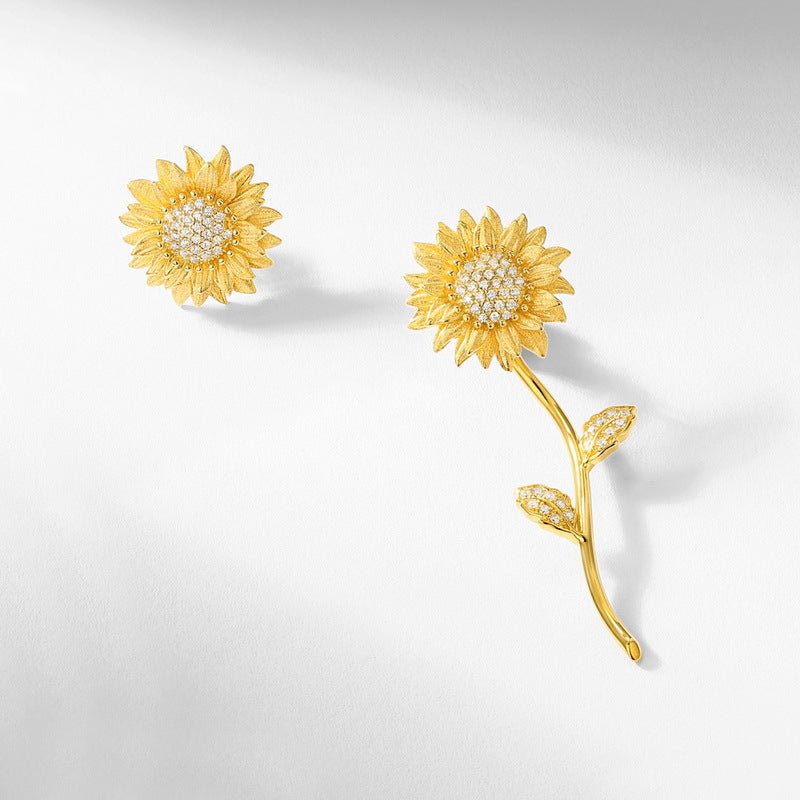 Asymmetrical Daisy Stud Earrings - Italian 10K Gold Plated 925 Sterling Silver
