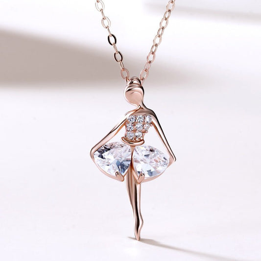 Ballet Dancer Necklace, Austrian Crystal 925 Sterling Silver 18k Gold Plated Gift for Her